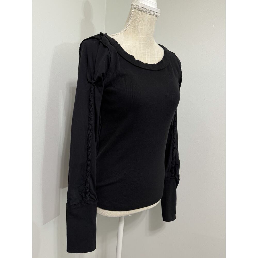 Free People We The Free OB1509678 Black Ribbed Braided Long Sleeve Top Size M - Picture 2 of 3